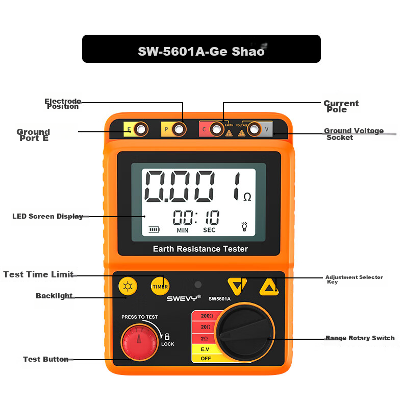 Suwei Lightning Protection Grounding Resistance Tester, Earth Resistance Meter, Digital Electronic Megohmmeter, Resistance Detector SW5601A 19