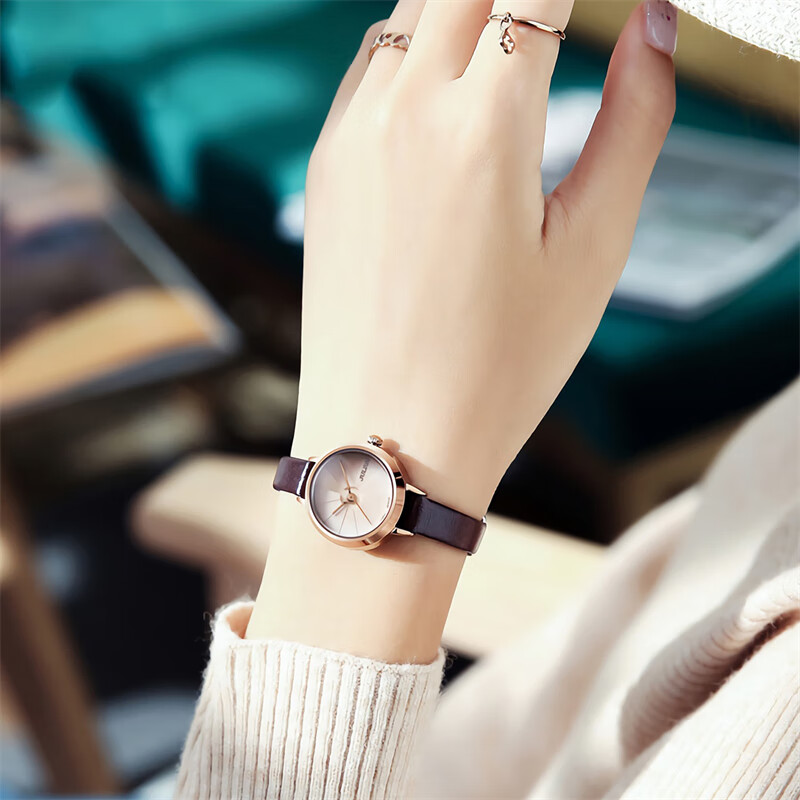 Julius Women's Watch, Korean Version, 3D Dial, Fashionable Versatile Student Waterproof Quartz Ladies Watch, Coffee Color JA-979E
