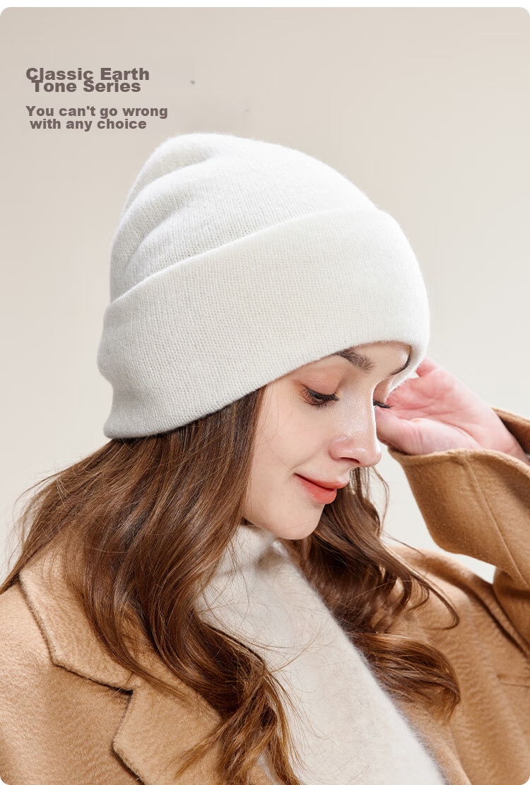 JIUMU Pure Wool Warm Knit Hat, Autumn And Winter Knitted Cap, Cold Hat, Winter Hat, Maternity Hat, Outdoor Cold-Proof Hat for Women in Winter 6