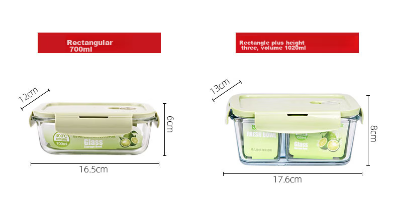 Chuangde Heat-Resistant Glass Food Storage Container, Microwave-Safe Lunch Box for Office Workers, Three-Compartment 1020+700ml with Bag 13