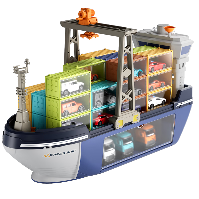 Tangmi TEMI Extra Large Cargo Ship Toy Container Crane Alloy Vehicle for Boys, Birthday And Holiday Gift