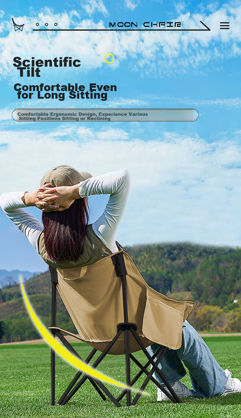 SIMAGO Outdoor Folding Chair Camping Chair Lounge Chair Portable Folding Moon Chair High Backrest Khaki XMDYLY 3
