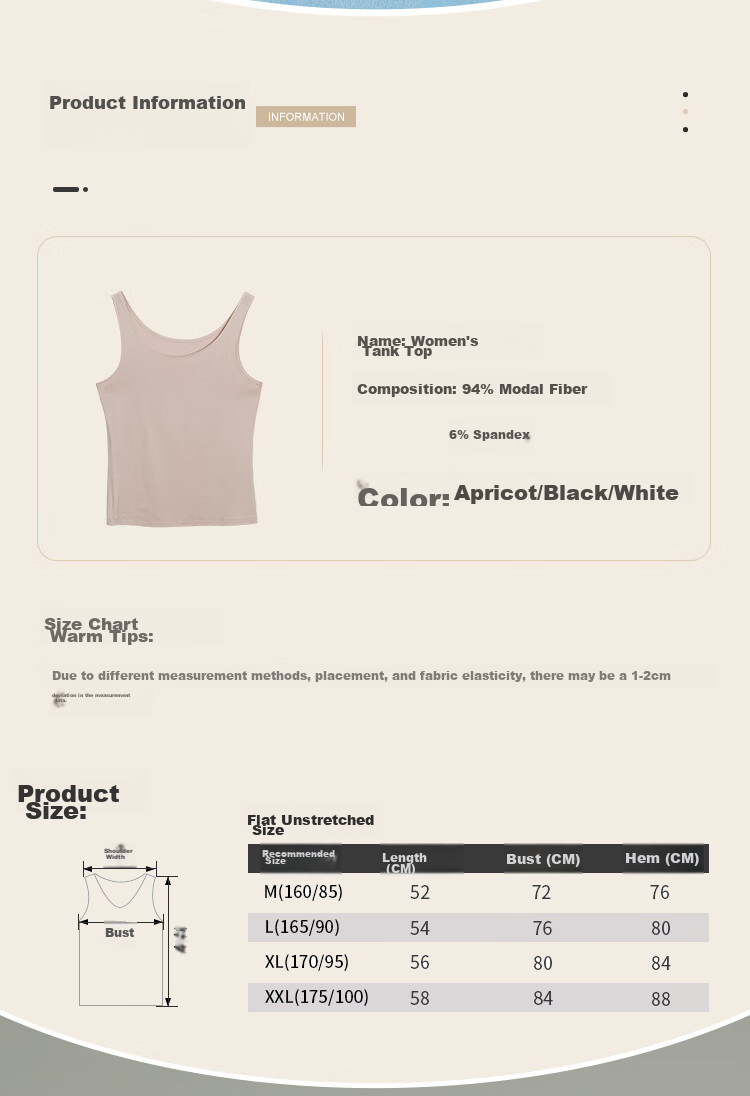 Hodo Women's Seamless Slim Camisole Modal Undershirt, Versatile Simple Round Neck Base Layer, Elegant White, Size 170 10