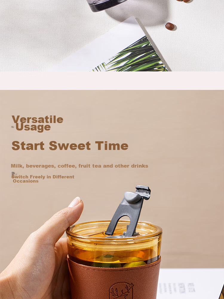 BJ Glass Water Cup, Bamboo Joint Cup with Straw, Water Cup with Lid, Coffee Mug, Gift Glass Beverage Cup, 450ML 12