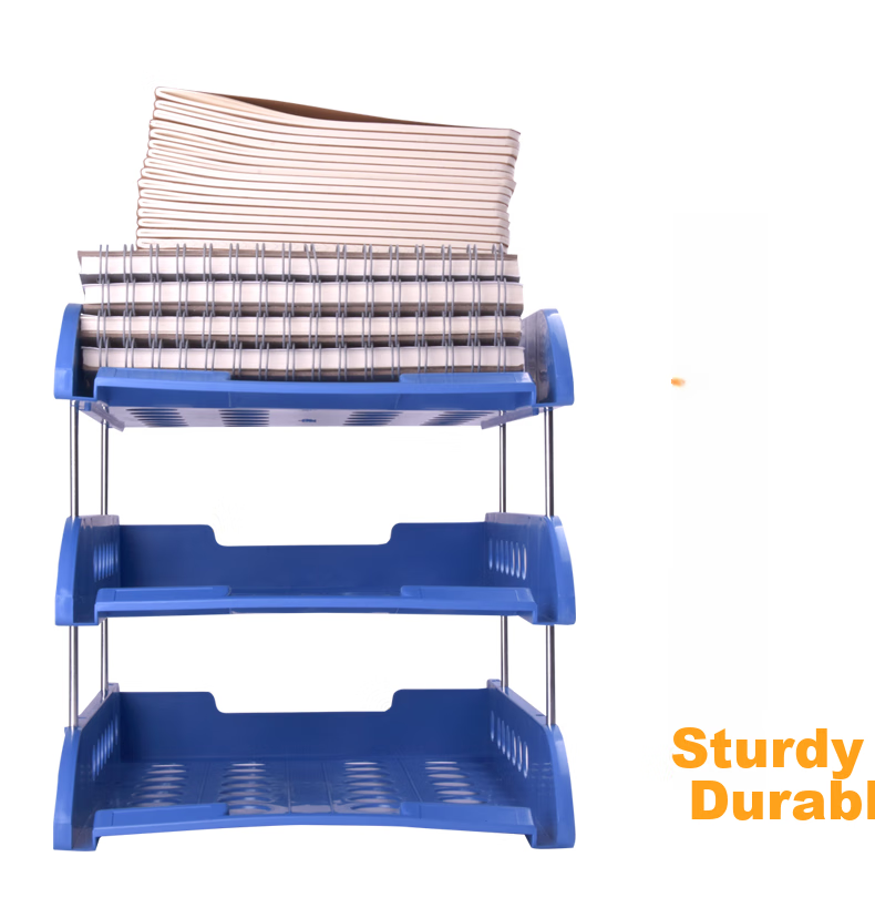 LISON Three-Tier File Tray, Blue Office Desk Organizer, Plastic File Holder, Document Storage Box, File Rack, 3C Digital Products, All-Net Low Price 6
