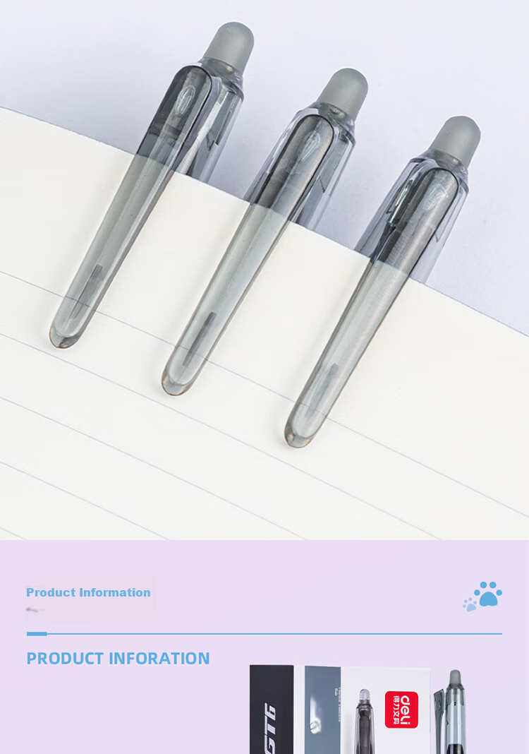 Deli [Best-Selling Product] Posture-Correcting Retractable Erasable Gel Pen, 0.5mm Bullet Tip (Erasable Crystal Blue), 12 Pens/box, A667 9