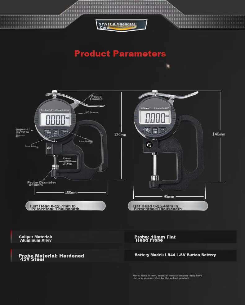 SYNTEK Micrometer Thickness Gauge High-Precision Digital Thickness Meter 0-20mm Flat Head 0.001mm Resolution 12