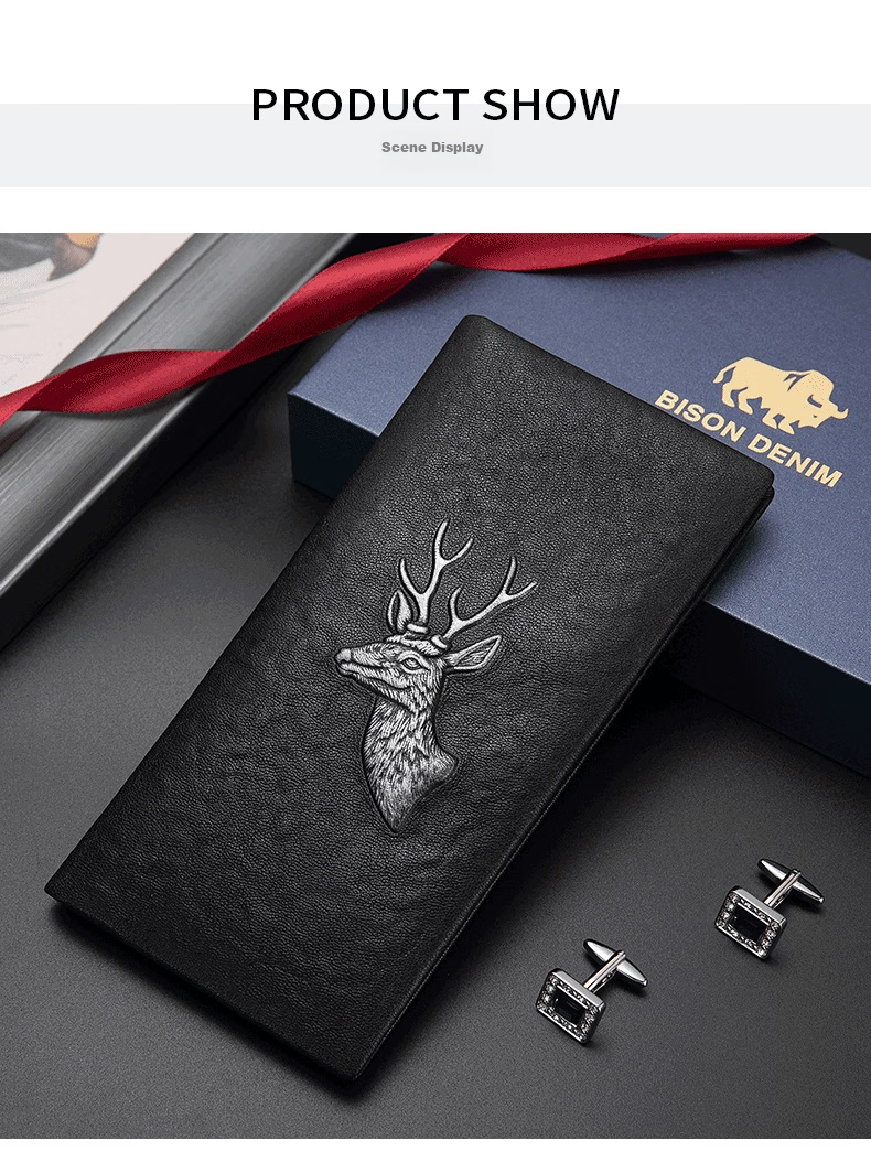 Meizhouyeniou Men's Long Wallet, Genuine Leather Business Casual Deer Head Logo Multifunctional Purse, Birthday Gift for Boyfriend 13