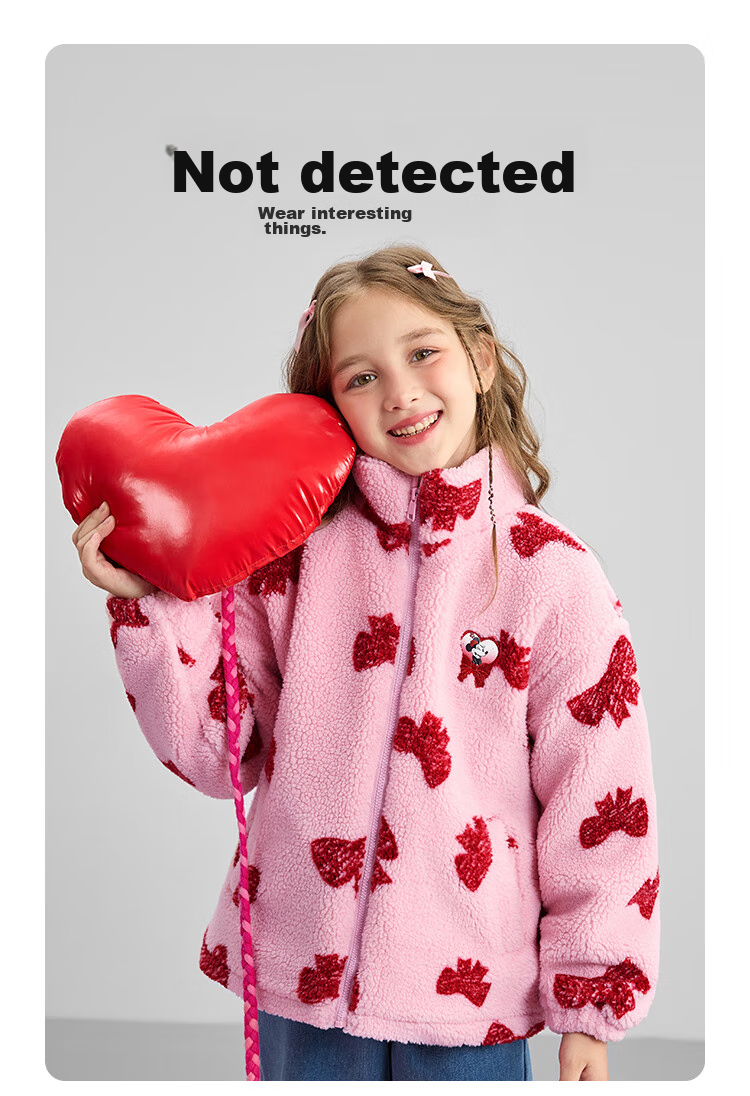 DISNEY Girls' Red Fleece-Lined Cotton Jacket, Faux Sherpa Fleece Top, for Older Children's New Year Outfit, Winter 2024, DB441JE08, Pink, Size 100 6