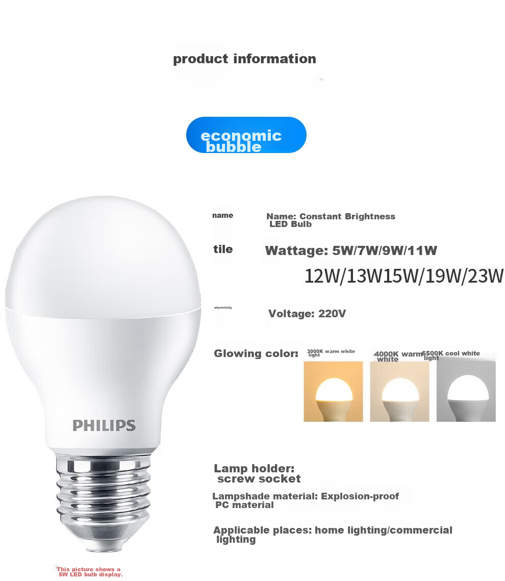 PHILIPS LED Bulb Energy-Saving Light for Home Living Room, Super Bright Globe Bulb E14 Screw Base Warm Light 6.5W 3000K Eye-Friendly Type 16