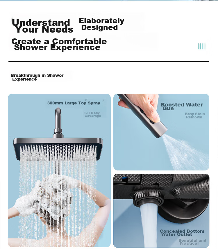Larsd Shower Set with Handheld Spray Gun, Piano Key Buttons, Gray, Four Modes, F07 3