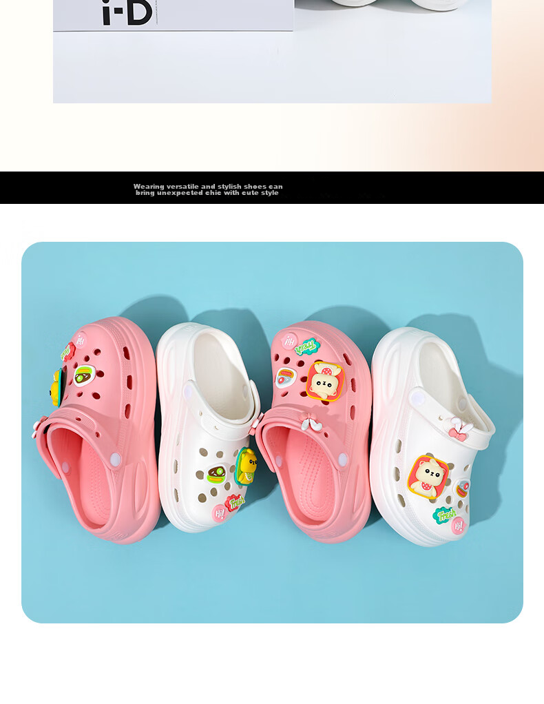 Grace Summer Thick-Soled Closed-Toe Heightening 5CM Perforated Shoes for Women, Cute Outdoor Slippers, Breathable Sandals, Pink, Size 39/40 3