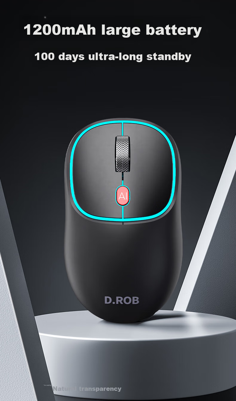 D.ROB Intelligent AI Mouse, 1200mAh Long-Lasting Wireless Silent Mouse, Ergonomic Type-C Rechargeable Office Mouse (Equipped with DeepSeek), D202 Black 12