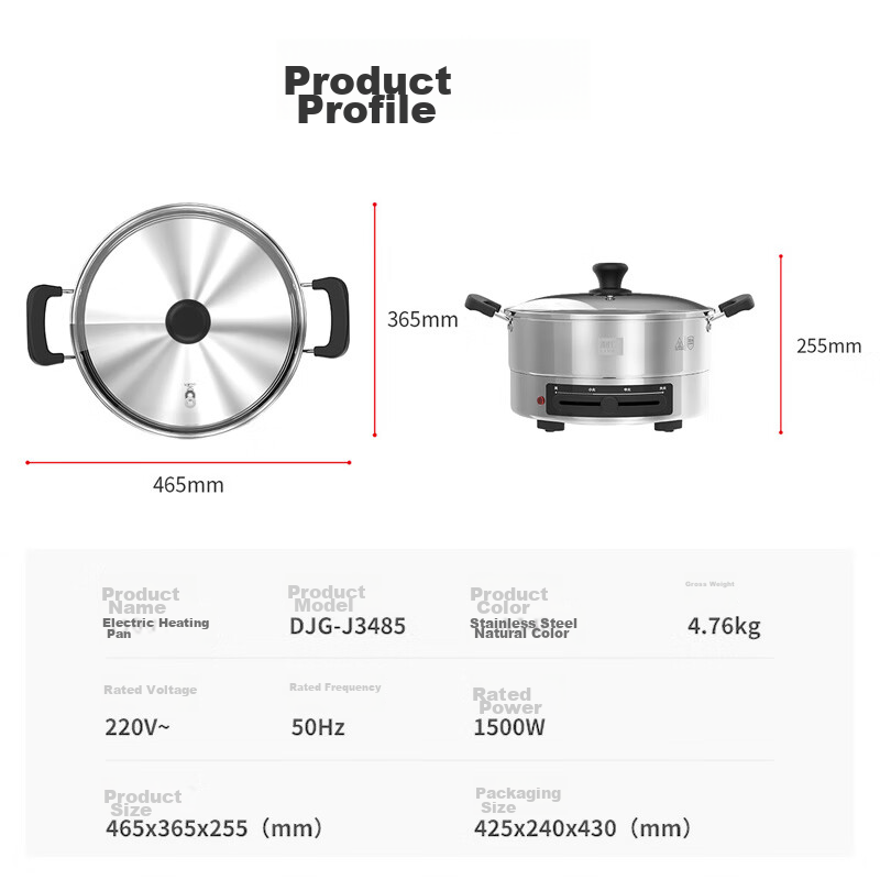 Liven Electric Griddle, Household Electric Frying Pan, 304 Stainless Steel, No Coating, Electric Pancake Maker, 34cm Enlarged, 85mm Deepened, Sandwich Breakfast Machine, DJG-J3485