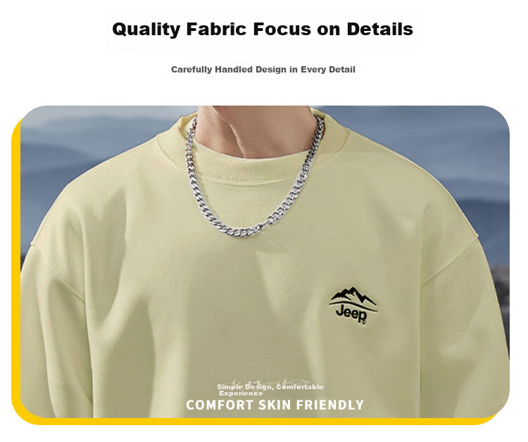 JEEP Spring And Autumn Round Neck Sweatshirt for Men, Loose Casual Sports High-End T-Shirt Top Outerwear 4