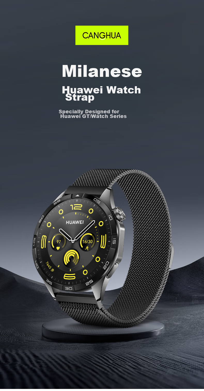 CangHua Compatible with Huawei Watch GT7 Strap, Suitable for GT6Pro/GT5/GT4/GT3/GT2/Watch6/5/4Pro/3/3Pro/Buds, Milanese Metal Magnetic Watch Band, Black 2