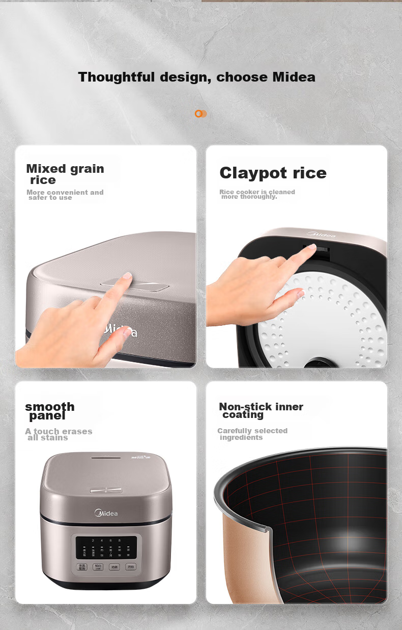 Midea 5L Rice Cooker, Five-Layer Energy-Focusing Pot, Seven Major Functions, Menu, 8H Intelligent Reservation, Metal Brushed Exterior, Rice Cooker MB-AFB5052R [ZMD Peace of Mind Series] 10