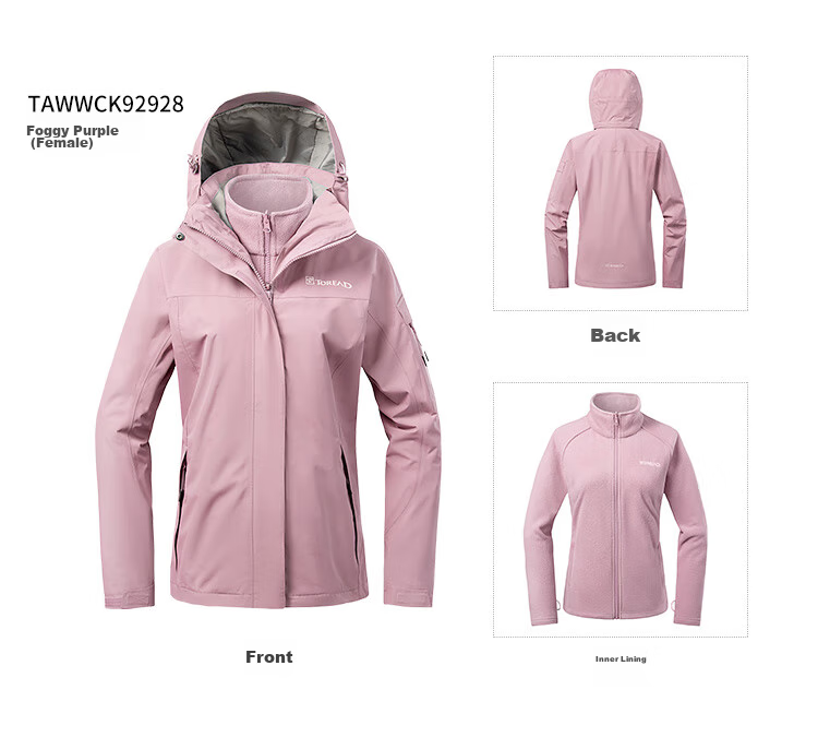 TOREAD Women's Outdoor Three-In Fleece Jacket, Detachable Two-Piece Set, Windproof, Warm Mountaineering Suit, Cold-Resistant Coat 57