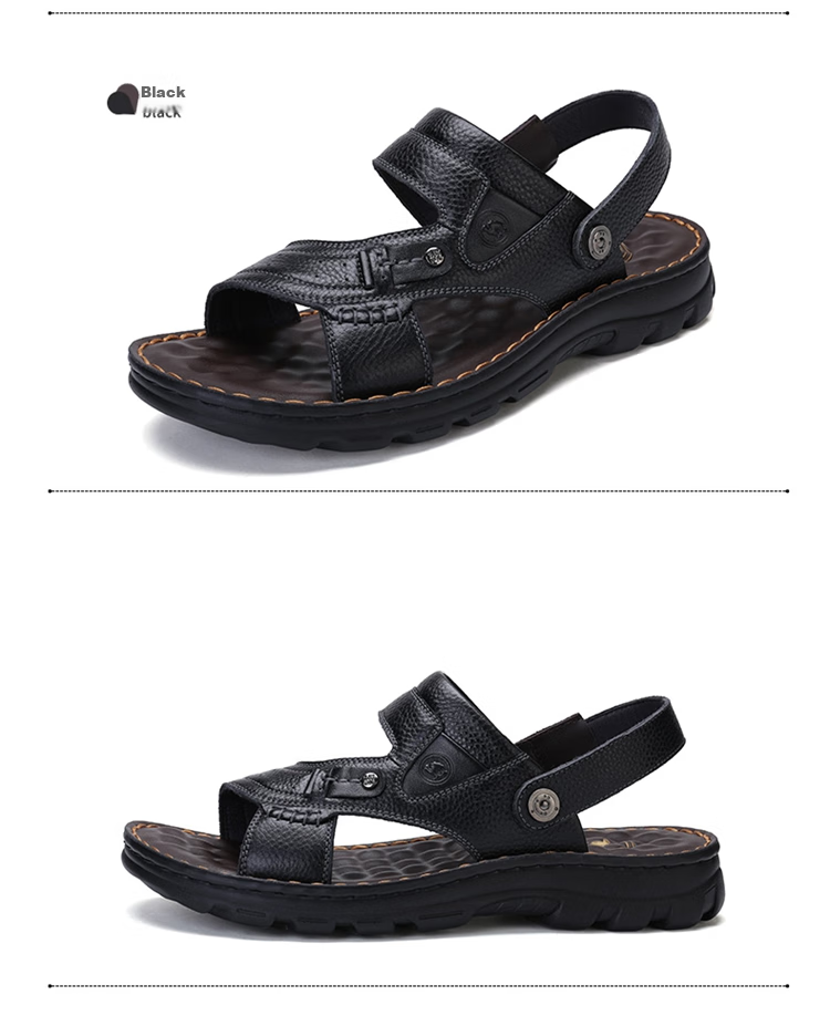 CAMEL Brand Men's Casual Slippers, Genuine Leather Sandals, Cowhide Breathable Wear-Resistant Beach Shoes, W822287612, Brown, Size 40 17