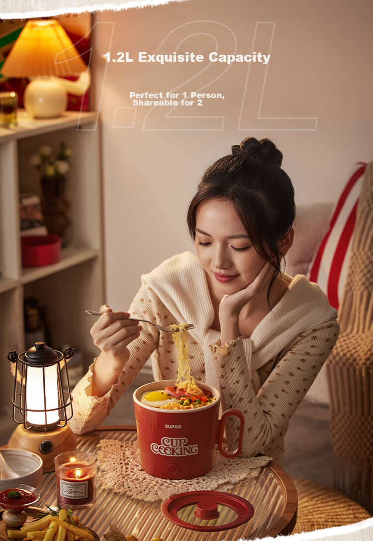 SUPOR Electric Cooking Pot Small Electric Hot Pot Single Student Dormitory Mini Cooker Non-Coated Stainless Steel Noodle and Instant Noodle Pot Electric Steamer H16YK493A 14