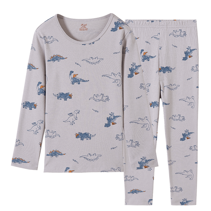 Dingguagua Top-Notch Children's Thermal Underwear Set, All-Cotton Boys' Autumn Clothes And Pants, All-Cotton Boys' Cotton Sweater, Gray, Size 120