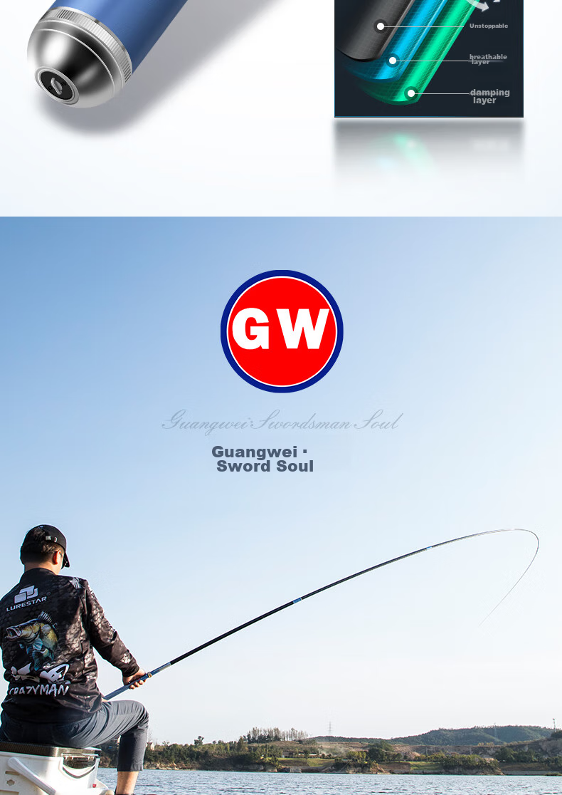 GW Fishing Rod Jian Shou Hun, 6.3 Meters, 28 Sections, Carbon Fiber, Versatile for Lake And Reservoir Big Fish Fishing 25
