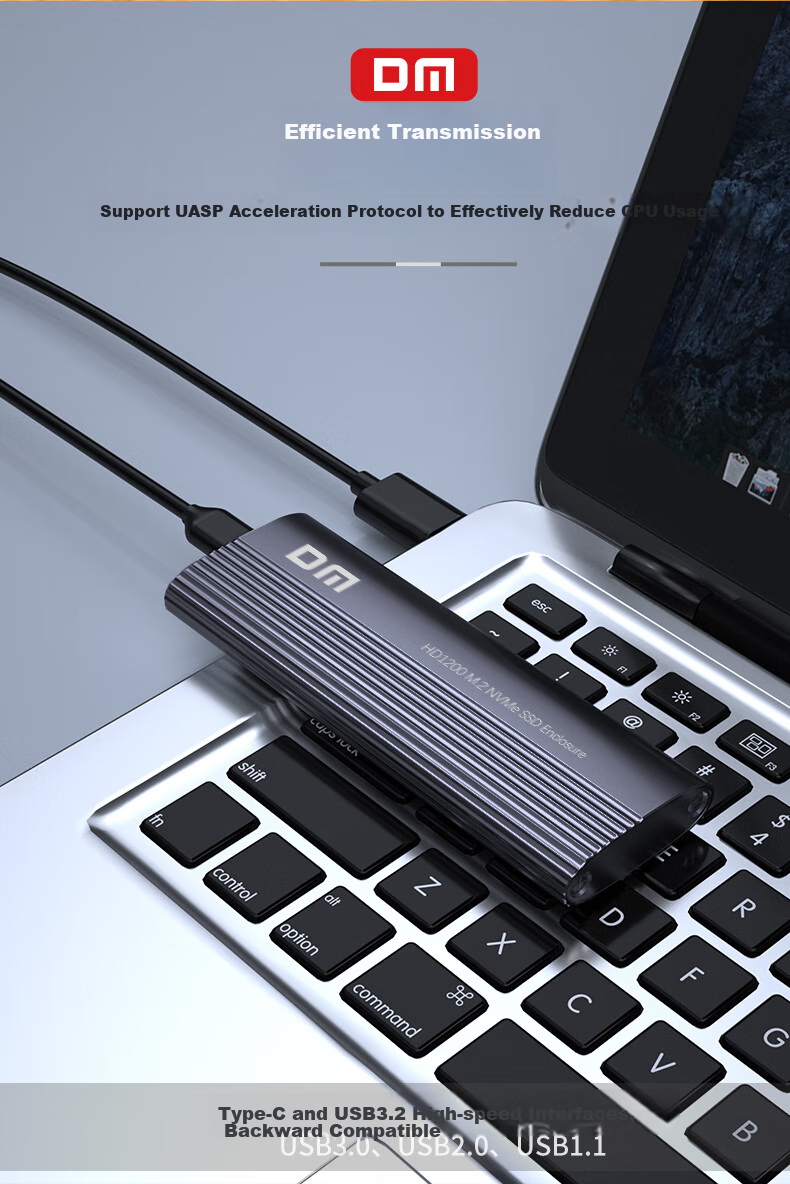 DM M.2 NVMe External Hard Drive Enclosure, Type-C 3.2 Interface, SSD Solid State Drive, Laptop M2 External Aluminum Alloy Enclosure, HD1200 4