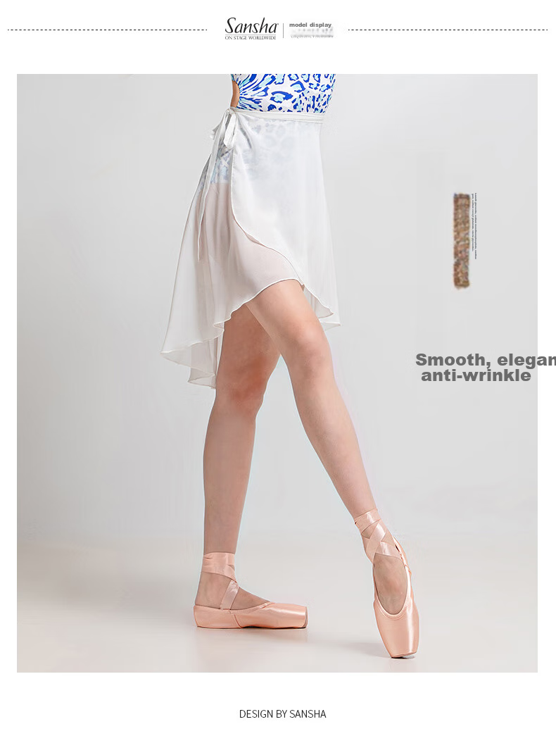 Sansha Dance Chiffon Skirt Ballet Short Practice Skirt One-Piece Tie-Up Irregular Chiffon Skirt White 6