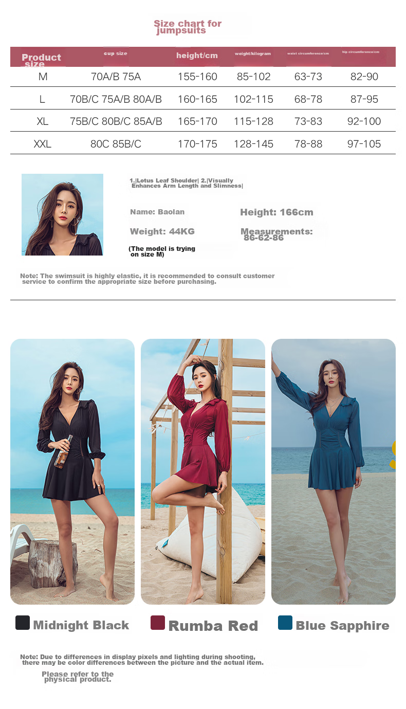 Sanqi Women's Swimsuit, Slimming, Tummy-Covering, Conservative One-Piece Dress, Fairy Style, Long Sleeves, Sexy, Hot Spring And Beach Swimming Costume, Black XXL 6
