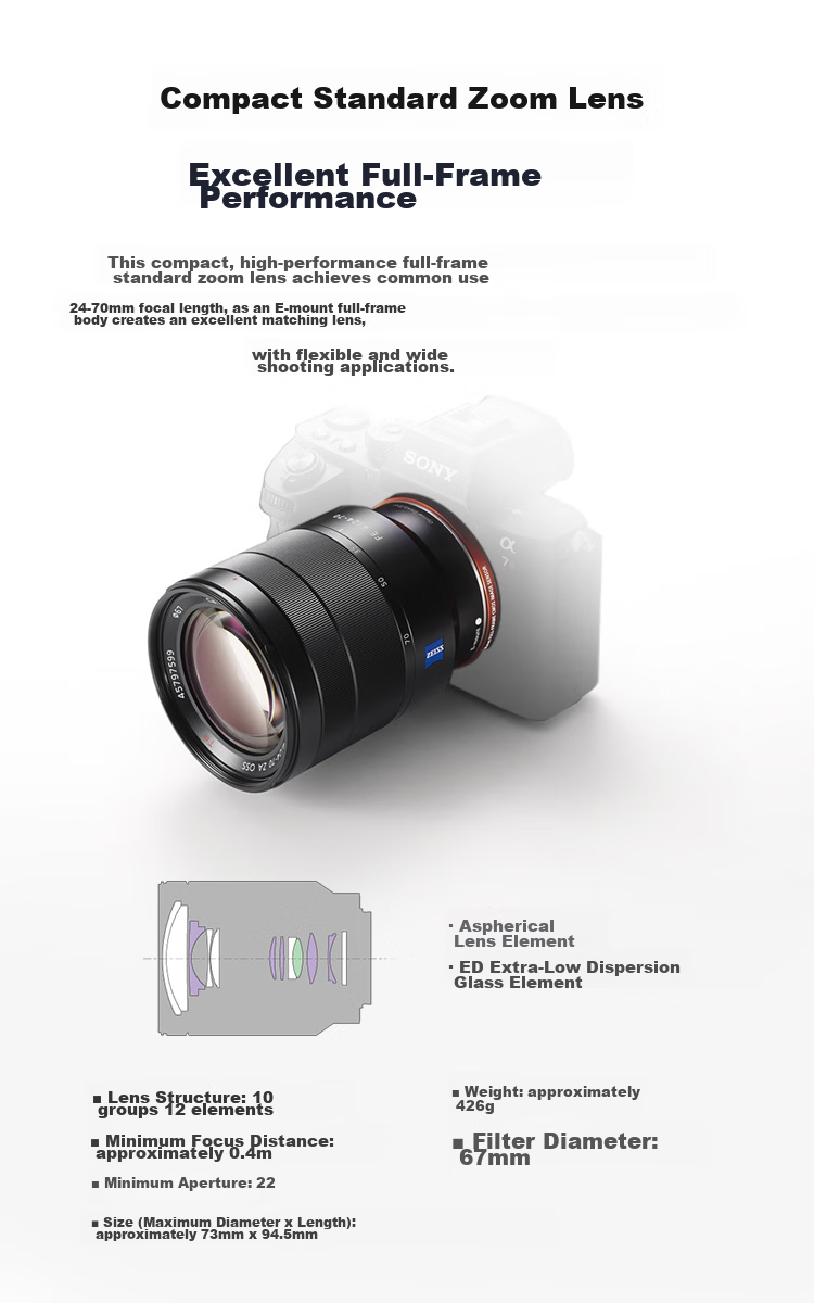 SONY Vario-Tessar T* FE 24-70mm F4 ZA OSS Full-Frame Zeiss Standard Zoom Mirrorless Camera Lens E-Mount (SEL2470Z) 3