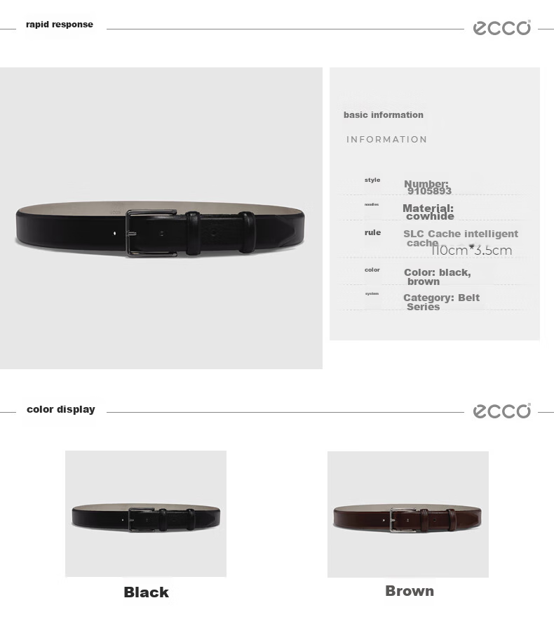 ECCO Casual Men's Leather Belt Gift Box, Business Formal Metal Buckle Waist Belt, 910589390000, Black, 100cm 8
