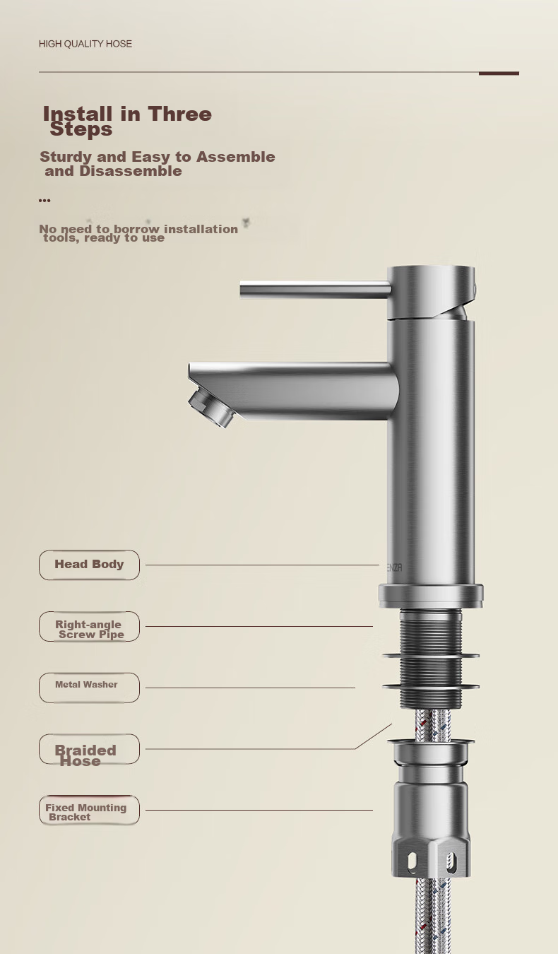 FAENZA Household Bathroom Sink, Stainless Steel Hot And Cold Dual Control Brushed Bathroom Basin Faucet, F1A8813SS 12