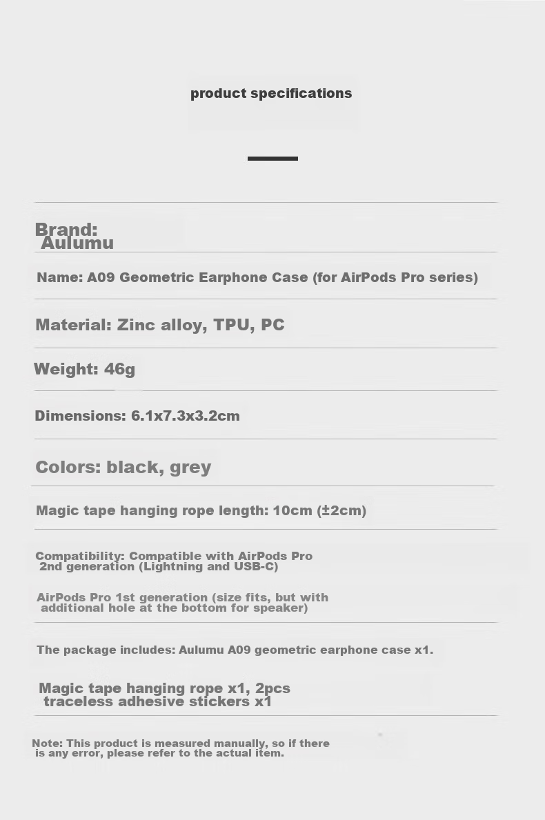 AULUMU A09 Geometric Earphone Protective Case for Apple AirPods Pro 1/2, Premium Full Coverage Shockproof Anti-Drop Armor Tech Cool Style, Gray 16