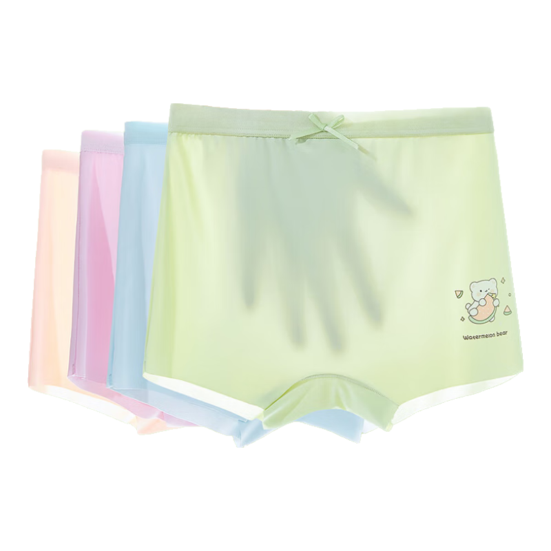 Langsha Girls' Underwear, Class A Summer Thin Ice Silk Panties for Children And Teenagers, Boyshorts, 4-Pack