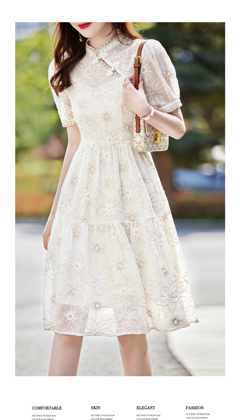 Dme [Yuejian Bai Zhi] Summer Chinese-Style New Modernized Qipao Dress Elegant Lady A-Line Women's Dress 5