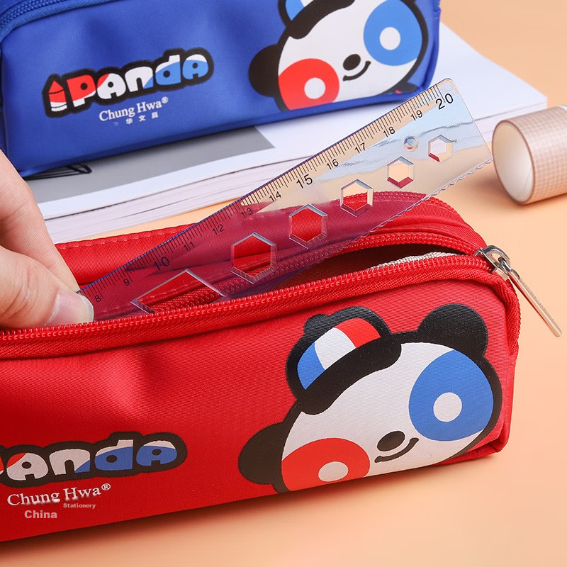 Zhonghua Panda Series Large Capacity Pencil Case for Students / Multifunctional Stationery Box / Red Double-Layer Pencil Storage Box / Children's Day Gift P2003-1