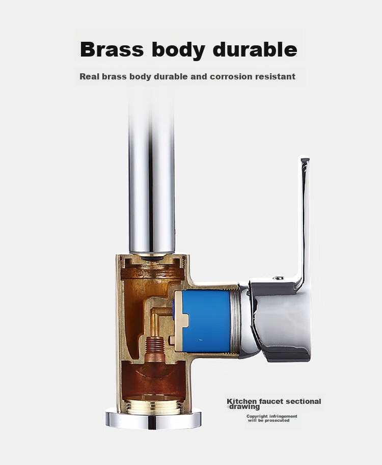 Larsd Kitchen Faucet Hot And Cold Sink Tap Copper Body Sink Faucet with 80CM Pipe F04 4