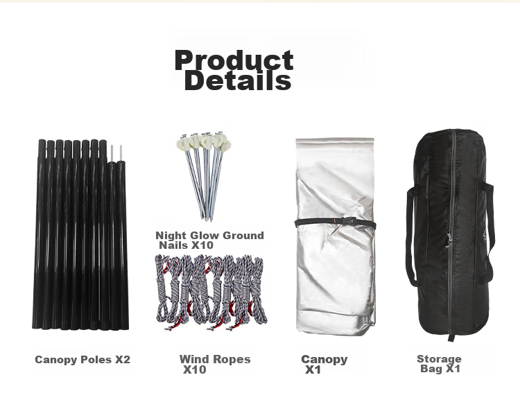 WhitePeak Tarpaulin Sunshade Tent, Black Rubber Silver-Coated Camping Butterfly-Shaped Sun Protection, Outdoor Leisure Rainproof Shelter, Area Approximately 25 Square Meters 11