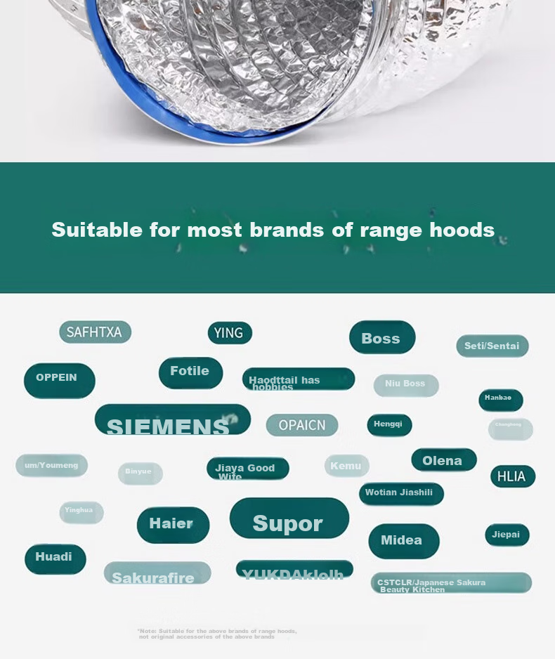 Pupai Double-Layer Thickened Aluminum Foil Exhaust Pipe for Range Hood, Kitchen, Bathroom Heater Ventilation Duct, Adjustable Flexible Air Outlet Hose, Diameter 10cm x Length 5m 4