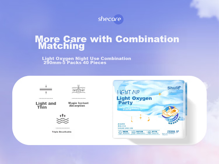 Shulai Ultra-Thin Sanitary Napkins Light Oxygen Day And Night Combination, 8 Packs 64 Pieces, Breathable Comfortable Menstrual Pads, Heavy Flow Quick Absorptio 3