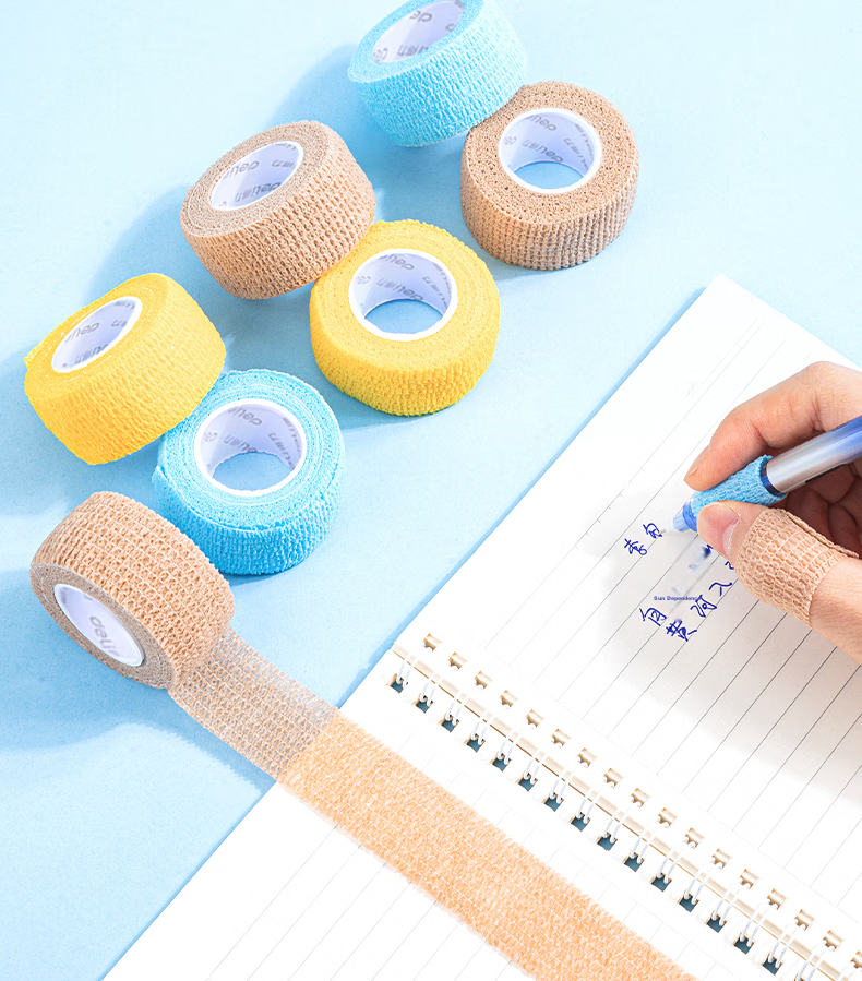 Deli Student Writing Finger Protector Bandage, Odorless Anti-Friction Anti-Callus Self-Adhesive Elastic Bandage, Finger Joint Protector Sleeve 25mm*4m, 3 Rolls Mixed Colors 30602 15