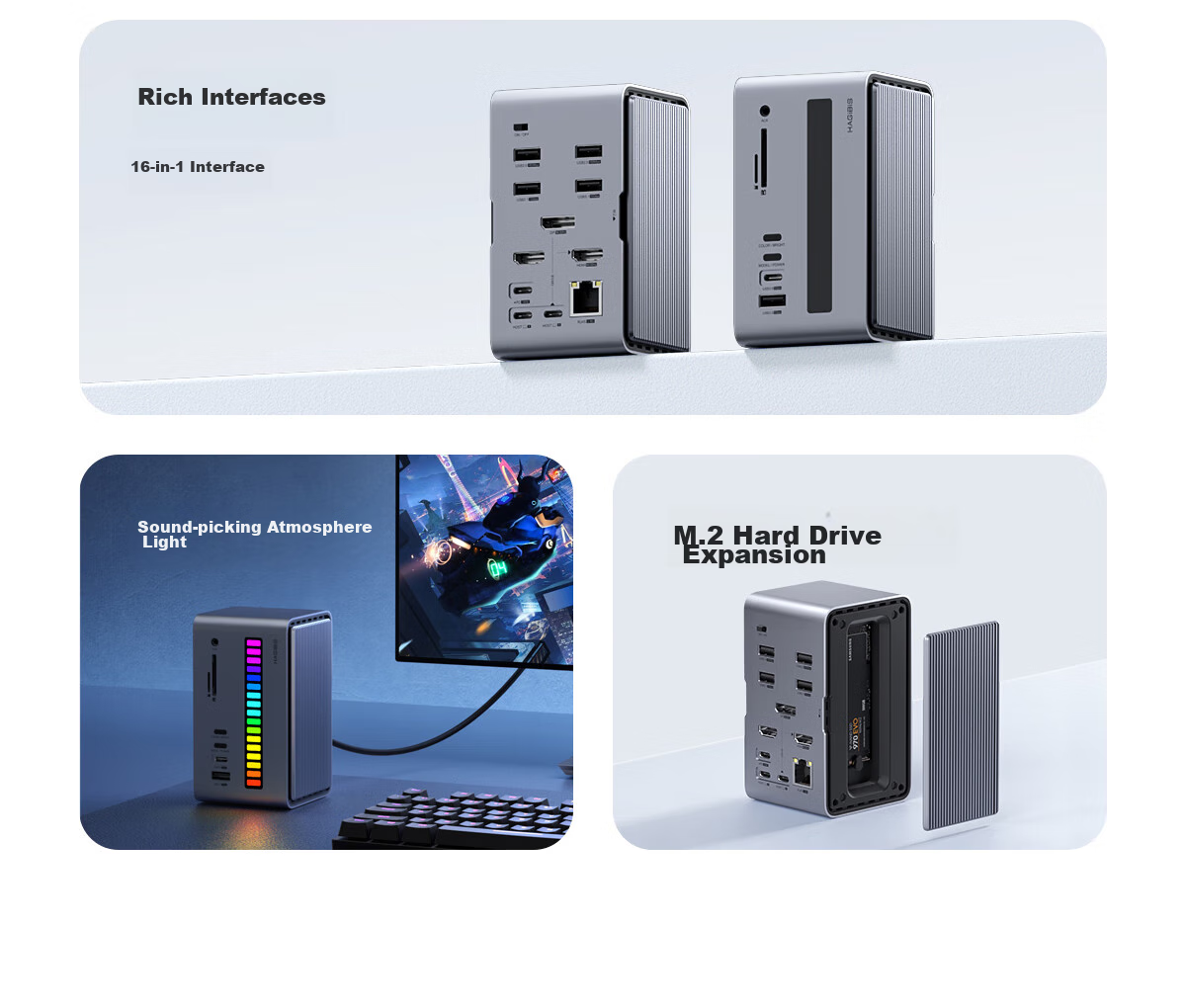Hagibis Desktop Expansion Dock, Type-C Hub, USB Multi-Port Adapter, HDMI Multi-Screen Vertical HUB, Hard Drive Enclosure, Thunderbolt 5/4 Compatible with Apple Mac Laptops 5