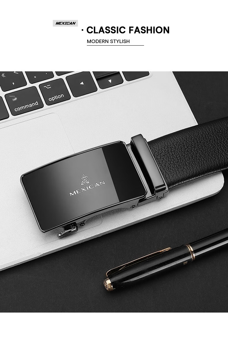 MEXICAN Men's Leather Belt with Automatic Buckle, Genuine Top-Grain Cowhide Business Waistband Casual Trouser Belt Birthday Gift for Men And Fathers 19