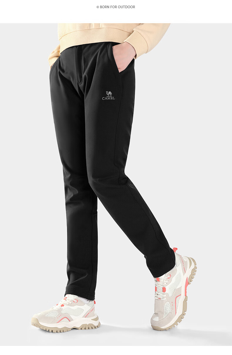 CAMEL Outdoor Hiking Pants for Men And Women, Spring And Autumn Warm Windproof Water-Resistant Soft Shell Pants with Fleece Lining, Tactical Mountaineering Casual Trousers 10