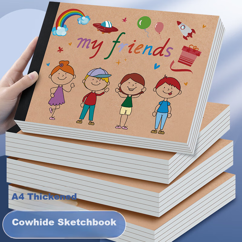 Faramon Children's Drawing Book, Kindergarten And Elementary School Student's Sketchbook, Thickened Blank Paper Art Book, Doodle Pad, Sketch Pad, My Friends/4-Pack Set 6