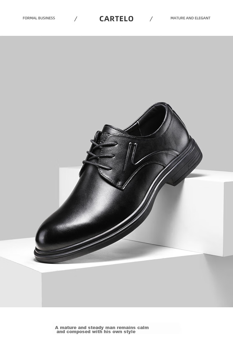 CARTELO Leather Shoes for Men, Business Formal Dress Shoes, Casual New Style Heightening Derby Shoes, Wedding Soft-Soled Breathable Groom's Shoes, British Style 2