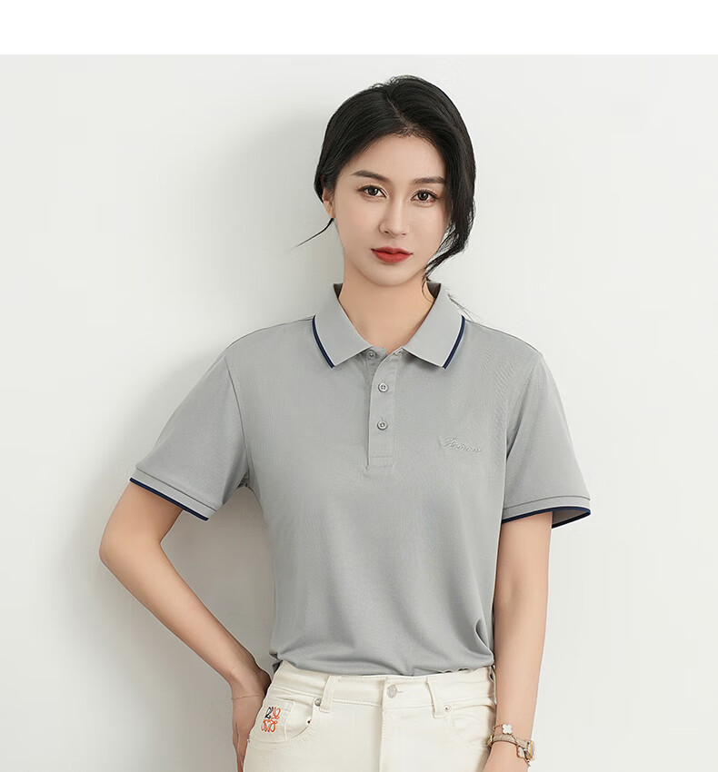 ROMON Ice Silk Short-Sleeve T-Shirt for Women, Summer POLO Collar Undershirt, Casual Business Commute Workwear, Cool-Feeling Lapel Top 16