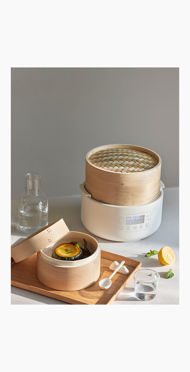 Olayks Steamer Bamboo And Wood Steaming Pot Electric Steamer Multi-Functional Breakfast Machine for Home Use Quick Heating No-Drip Timer Adjustable Temperature Upgrade Version 2-Layer 24