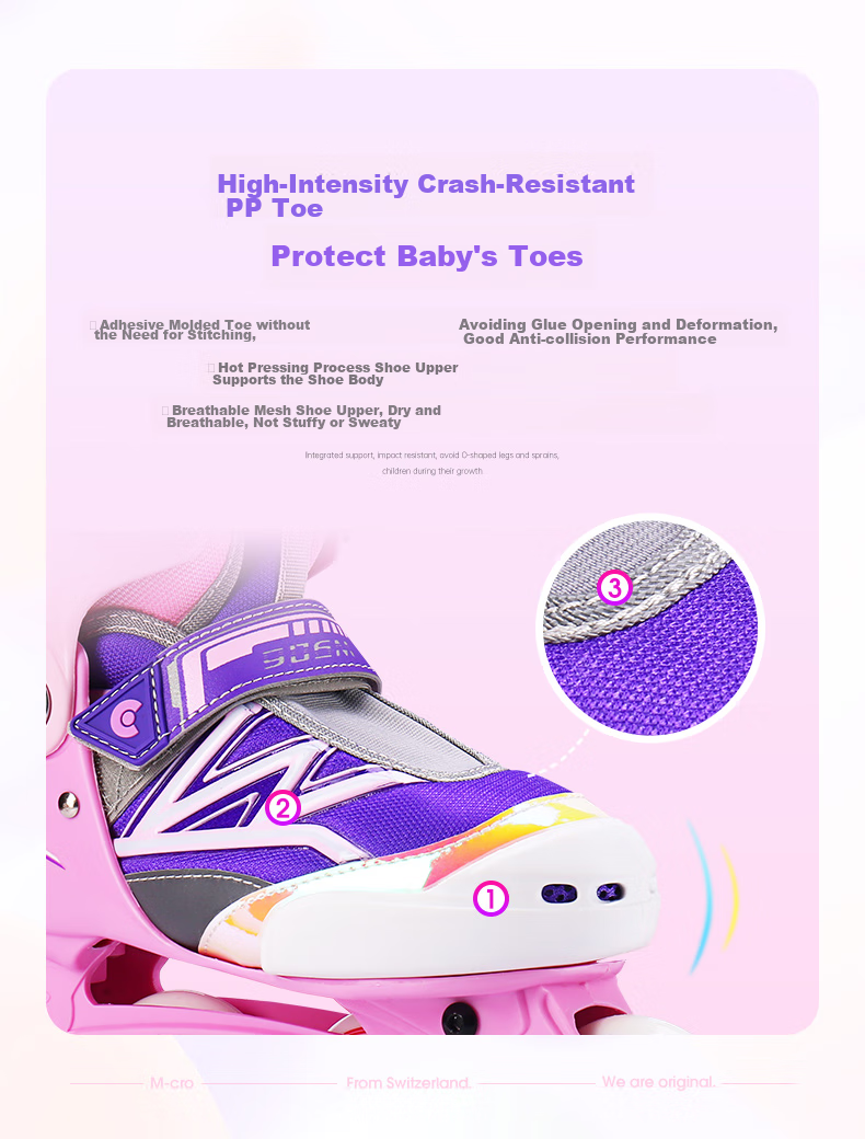 Micro Maiguo Roller Skates, Micro Children's Inline Skates for Boys And Girls, Roller Sports, 906M Pink Set, Size M 10