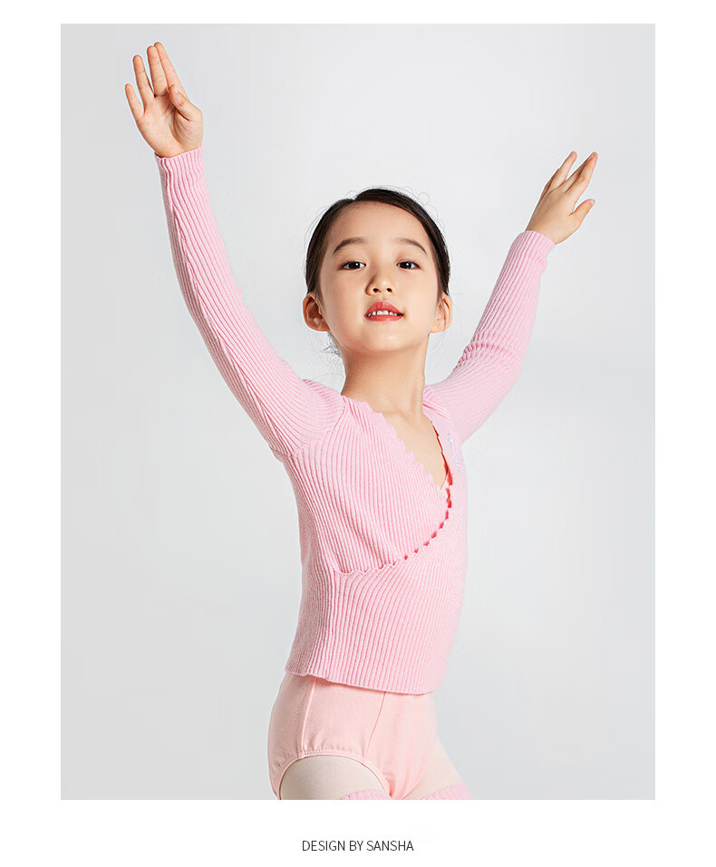 Sansha Children's Dance Sweater, Ribbed Knit Ballet Long-Sleeve Top, Pink, S-M 8
